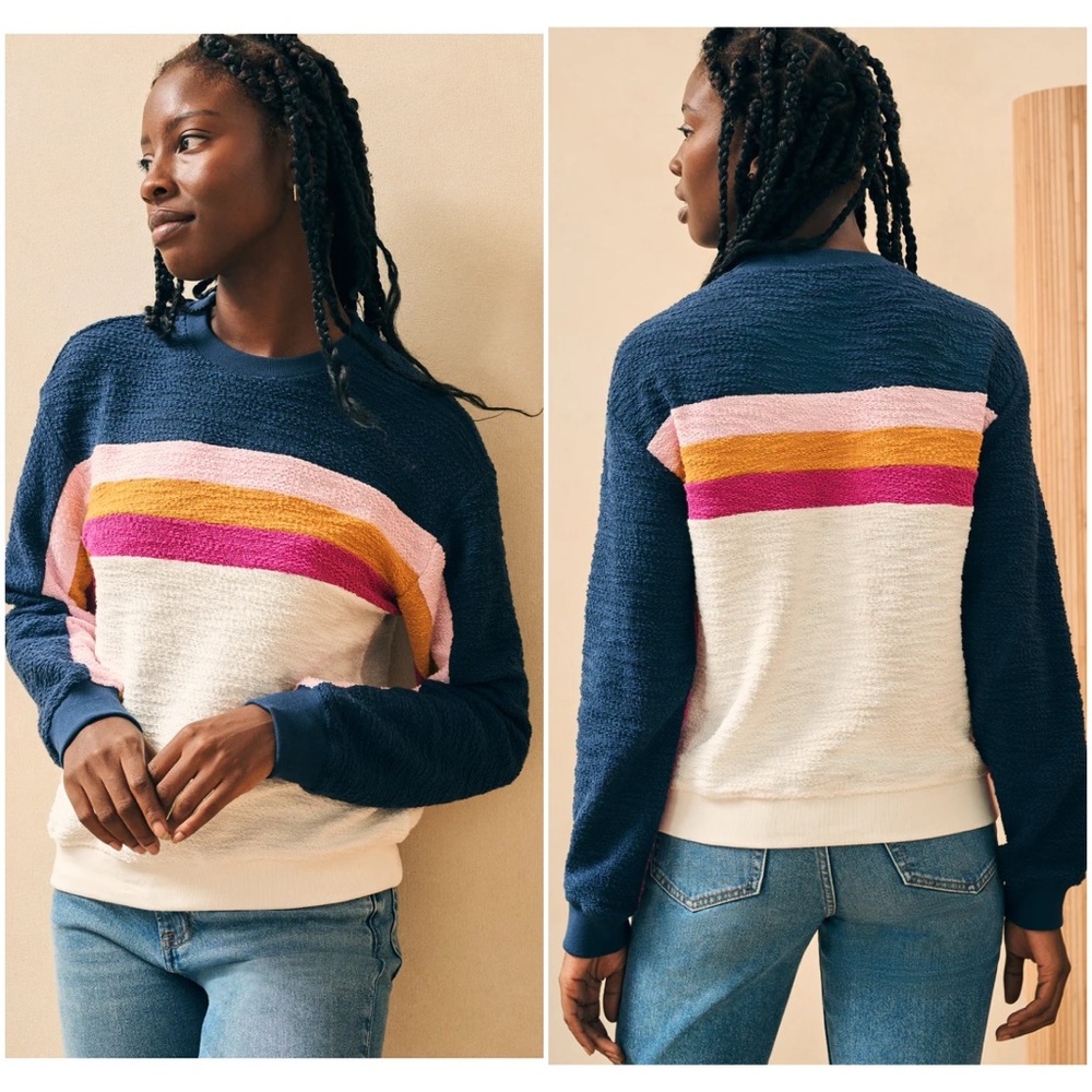 FAHERTY Vista Stripe Pullover Sweatshirt Twilight Vista Textured Women's XS